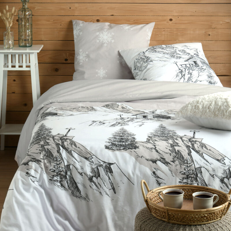 Housse de Couette et deux taies en coton Refuge gris Les Housses de Couettes meublespin.fr - mobilier et de décoration de style montagne ou chalet- meubles en pin, mobilier en bois massif de qualité, canapés convertibles - https://meublespin.fr