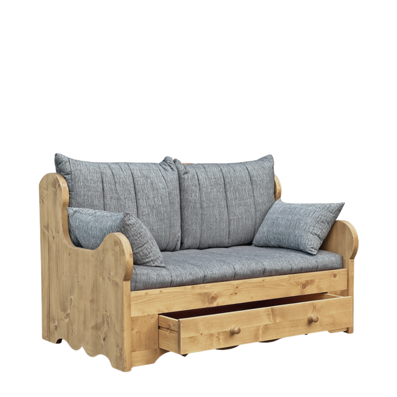 Canapé Fixe 2 Places en Pin Massif – Lissieu Gris Chamonix meublespin.fr - mobilier et de décoration de style montagne ou chalet- meubles en pin, mobilier en bois massif de qualité, canapés convertibles - https://meublespin.fr