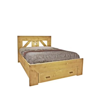 Lit Cerf avec Tiroir en Pin Massif 140 x 190 cm Cerf meublespin.fr - mobilier et de décoration de style montagne ou chalet- meubles en pin, mobilier en bois massif de qualité, canapés convertibles - https://meublespin.fr