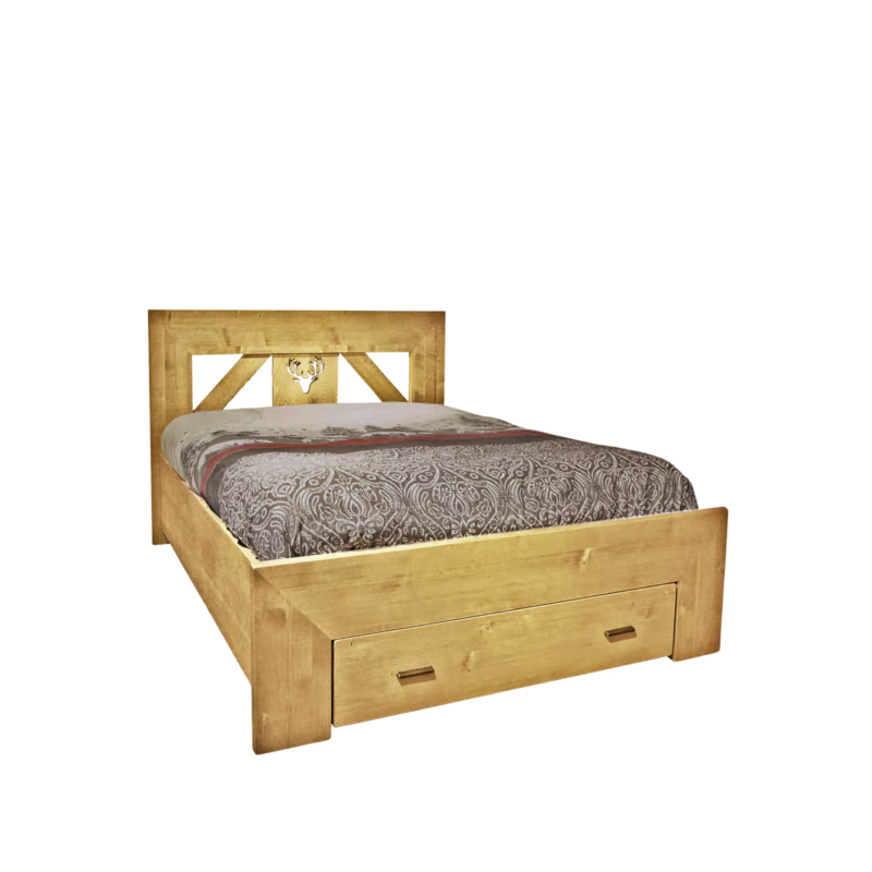 Lit Cerf avec Tiroir en Pin Massif 160 x 200 cm Cerf meublespin.fr - mobilier et de décoration de style montagne ou chalet- meubles en pin, mobilier en bois massif de qualité, canapés convertibles - https://meublespin.fr