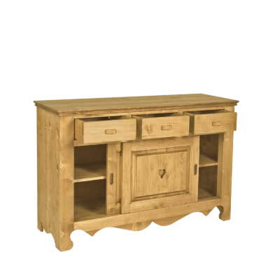 Buffet bas 2 Portes Coulissantes et 3 Tiroirs 140cm Buffets & bahuts en bois massif meublespin.fr - mobilier et de décoration de style montagne ou chalet- meubles en pin, mobilier en bois massif de qualité, canapés convertibles - https://meublespin.fr