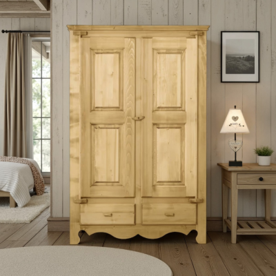 Armoire 2 Portes 2 Tiroirs Chamonix en Pin Massif Armoires en bois massif meublespin.fr - mobilier et de décoration de style montagne ou chalet- meubles en pin, mobilier en bois massif de qualité, canapés convertibles - https://meublespin.fr