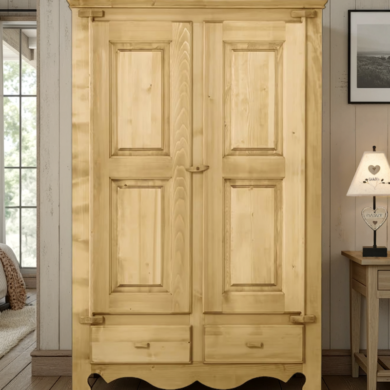 Armoire 2 Portes 2 Tiroirs Chamonix en Pin Massif Chamonix meublespin.fr - mobilier et de décoration de style montagne ou chalet- meubles en pin, mobilier en bois massif de qualité, canapés convertibles - https://meublespin.fr