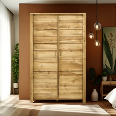 Armoire 2 Portes + 3 tiroirs en Pin Brossé Montana Armoires en bois massif meublespin.fr - mobilier et de décoration de style montagne ou chalet- meubles en pin, mobilier en bois massif de qualité, canapés convertibles - https://meublespin.fr