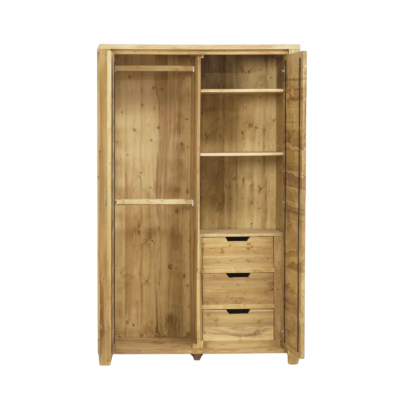 Armoire 2 Portes + 3 tiroirs en Pin Brossé Montana Armoires en bois massif meublespin.fr - mobilier et de décoration de style montagne ou chalet- meubles en pin, mobilier en bois massif de qualité, canapés convertibles - https://meublespin.fr