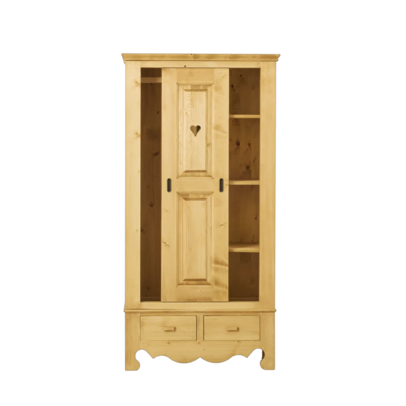 Armoire 2 Portes Coulissantes + 2 Tiroirs en Pin Massif Chamonix Chamonix meublespin.fr - mobilier et de décoration de style montagne ou chalet- meubles en pin, mobilier en bois massif de qualité, canapés convertibles - https://meublespin.fr