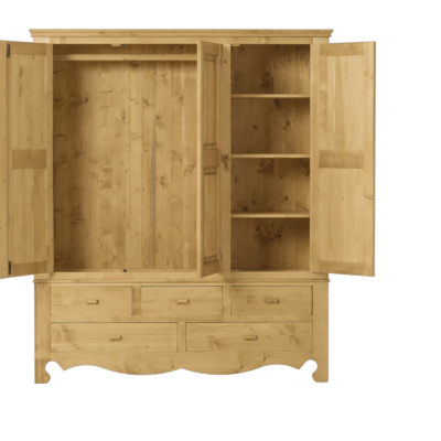 Armoire 3 Portes 5 Tiroirs sans cœurs en Pin Massif Armoires en bois massif meublespin.fr - mobilier et de décoration de style montagne ou chalet- meubles en pin, mobilier en bois massif de qualité, canapés convertibles - https://meublespin.fr