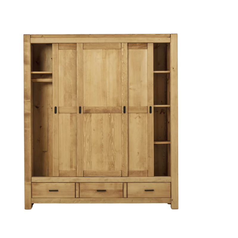 Armoire 3 Portes Coulissantes Morzine en Pin Massif Armoires en bois massif meublespin.fr - mobilier et de décoration de style montagne ou chalet- meubles en pin, mobilier en bois massif de qualité, canapés convertibles - https://meublespin.fr