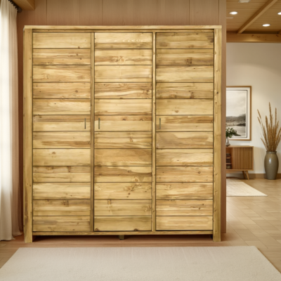 Armoire 3 Portes en Pin Brossé Montana Armoires en bois massif meublespin.fr - mobilier et de décoration de style montagne ou chalet- meubles en pin, mobilier en bois massif de qualité, canapés convertibles - https://meublespin.fr