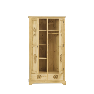 Armoire 2 Portes et 2 Tiroirs en Pin Massif Sculpté Armoires en bois massif meublespin.fr - mobilier et de décoration de style montagne ou chalet- meubles en pin, mobilier en bois massif de qualité, canapés convertibles - https://meublespin.fr