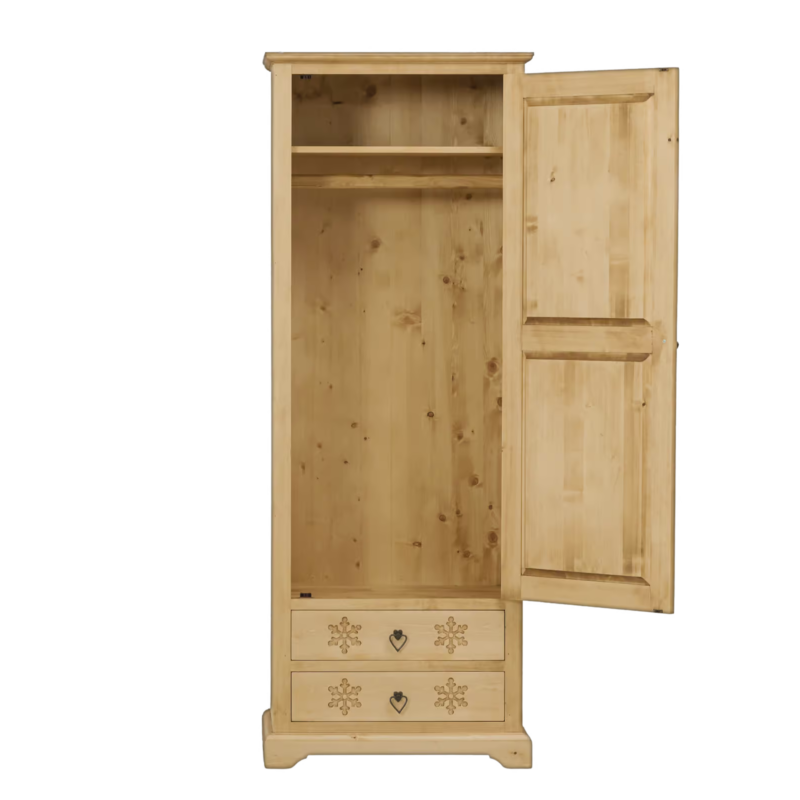 Bonnetière 1 Porte et 2 Tiroirs Sculptée Chalet en Pin Massif Armoires en bois massif meublespin.fr - mobilier et de décoration de style montagne ou chalet- meubles en pin, mobilier en bois massif de qualité, canapés convertibles - https://meublespin.fr