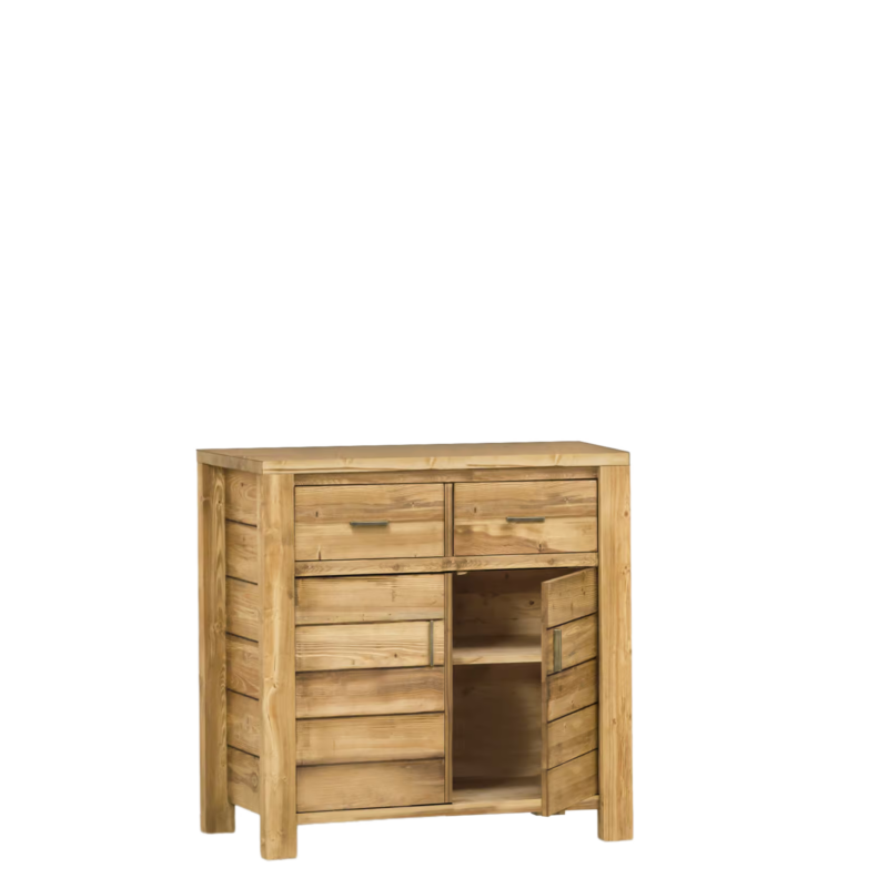 Buffet Bas 2 Portes et 2 Tiroirs en Pin Brossé Montana 100 cm Buffets & bahuts en bois massif meublespin.fr - mobilier et de décoration de style montagne ou chalet- meubles en pin, mobilier en bois massif de qualité, canapés convertibles - https://meublespin.fr