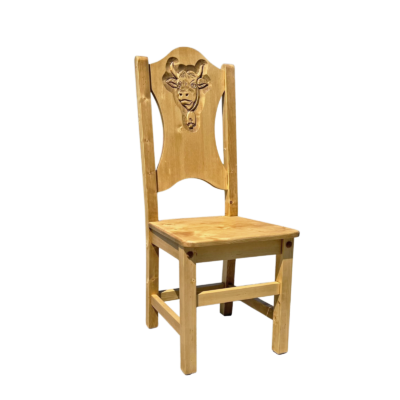 Chaise Chalet en Bois Massif sculptée Edelweiss & Vache Chalet meublespin.fr - mobilier et de décoration de style montagne ou chalet- meubles en pin, mobilier en bois massif de qualité, canapés convertibles - https://meublespin.fr