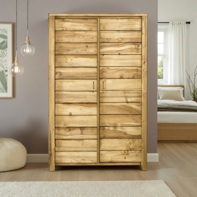 Armoire 2 Portes en Pin Brossé Montana Armoires en bois massif meublespin.fr - mobilier et de décoration de style montagne ou chalet- meubles en pin, mobilier en bois massif de qualité, canapés convertibles - https://meublespin.fr