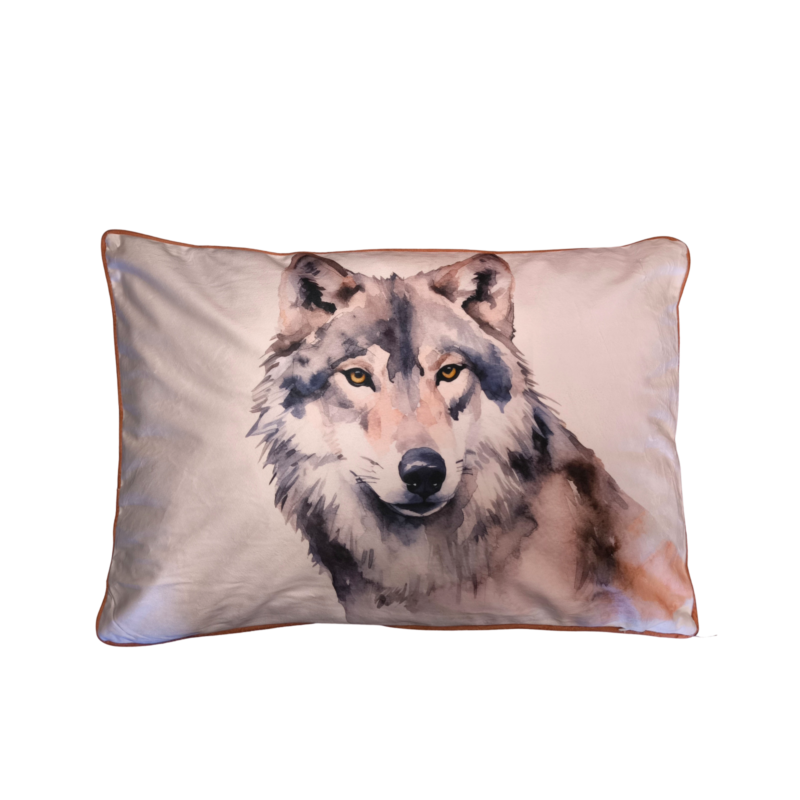 Coussin 60×40 – Faune Naturel – motif Loup Plaids et coussins meublespin.fr - mobilier et de décoration de style montagne ou chalet- meubles en pin, mobilier en bois massif de qualité, canapés convertibles - https://meublespin.fr