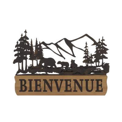 Déco Murale Bienvenue, Métal et bois ours et montagne Cadres et déco meublespin.fr - mobilier et de décoration de style montagne ou chalet- meubles en pin, mobilier en bois massif de qualité, canapés convertibles - https://meublespin.fr