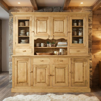Vaisselier Chamonix 8 Portes et 4 Tiroirs sans cœurs en Pin Massif Chamonix meublespin.fr - mobilier et de décoration de style montagne ou chalet- meubles en pin, mobilier en bois massif de qualité, canapés convertibles - https://meublespin.fr
