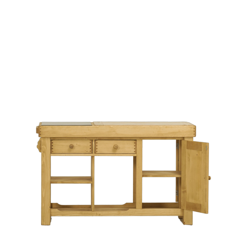 Billot de cuisine 2 tiroirs + 2 portes (Double face) 135 cm – Exclusivité WEB Chamonix meublespin.fr - mobilier et de décoration de style montagne ou chalet- meubles en pin, mobilier en bois massif de qualité, canapés convertibles - https://meublespin.fr