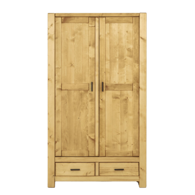 Armoire 2 Portes et 2 Tiroirs – penderie + rayonnages – Morzine en Pin Massif Armoires en bois massif meublespin.fr - mobilier et de décoration de style montagne ou chalet- meubles en pin, mobilier en bois massif de qualité, canapés convertibles - https://meublespin.fr