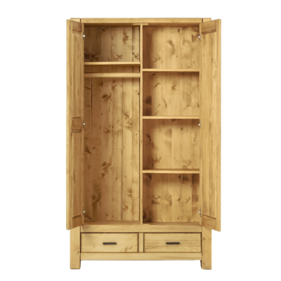 Armoire 2 Portes et 2 Tiroirs – penderie + rayonnages – Morzine en Pin Massif Armoires en bois massif meublespin.fr - mobilier et de décoration de style montagne ou chalet- meubles en pin, mobilier en bois massif de qualité, canapés convertibles - https://meublespin.fr