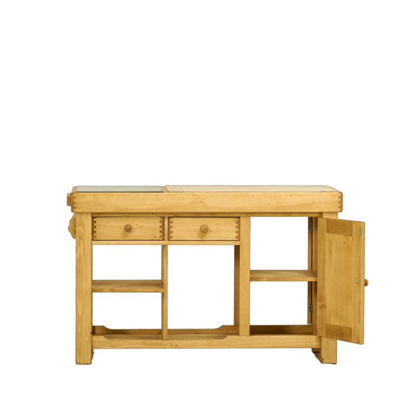 Billot de cuisine 2 tiroirs + 2 portes (Double face) 135 cm – Exclusivité WEB Chamonix meublespin.fr - mobilier et de décoration de style montagne ou chalet- meubles en pin, mobilier en bois massif de qualité, canapés convertibles - https://meublespin.fr