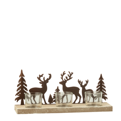 Photophore en métal et bois cerf sapins 28cm Objets à poser meublespin.fr - mobilier et de décoration de style montagne ou chalet- meubles en pin, mobilier en bois massif de qualité, canapés convertibles - https://meublespin.fr