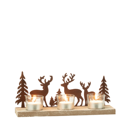 Photophore en métal et bois cerf sapins 28cm Objets à poser meublespin.fr - mobilier et de décoration de style montagne ou chalet- meubles en pin, mobilier en bois massif de qualité, canapés convertibles - https://meublespin.fr