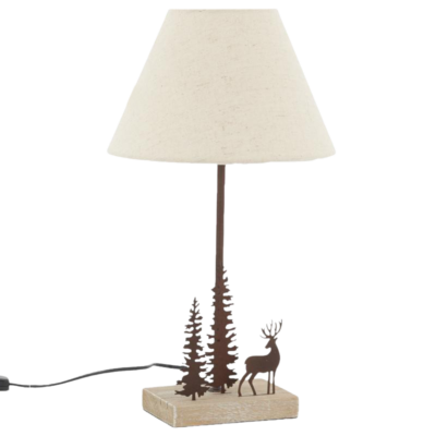 Lampe cerf sapins métal et bois – h45 – Ø 26 cm Lampes à poser meublespin.fr - mobilier et de décoration de style montagne ou chalet- meubles en pin, mobilier en bois massif de qualité, canapés convertibles - https://meublespin.fr