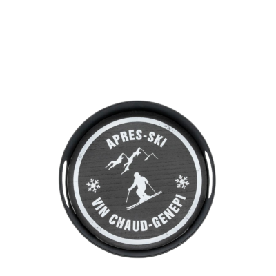 Plateau rond, 31cm noir après ski, motif skieur Objets à poser meublespin.fr - mobilier et de décoration de style montagne ou chalet- meubles en pin, mobilier en bois massif de qualité, canapés convertibles - https://meublespin.fr