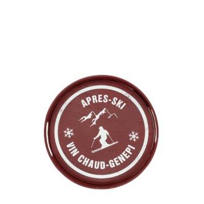 Plateau rond, 31cm rouge après ski, motif skieur Objets à poser meublespin.fr - mobilier et de décoration de style montagne ou chalet- meubles en pin, mobilier en bois massif de qualité, canapés convertibles - https://meublespin.fr