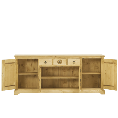 Buffet Bas Chalet Sculpté 4 Portes 3 Tiroirs en Pin Massif  200 cm Buffets & bahuts en bois massif meublespin.fr - mobilier et de décoration de style montagne ou chalet- meubles en pin, mobilier en bois massif de qualité, canapés convertibles - https://meublespin.fr