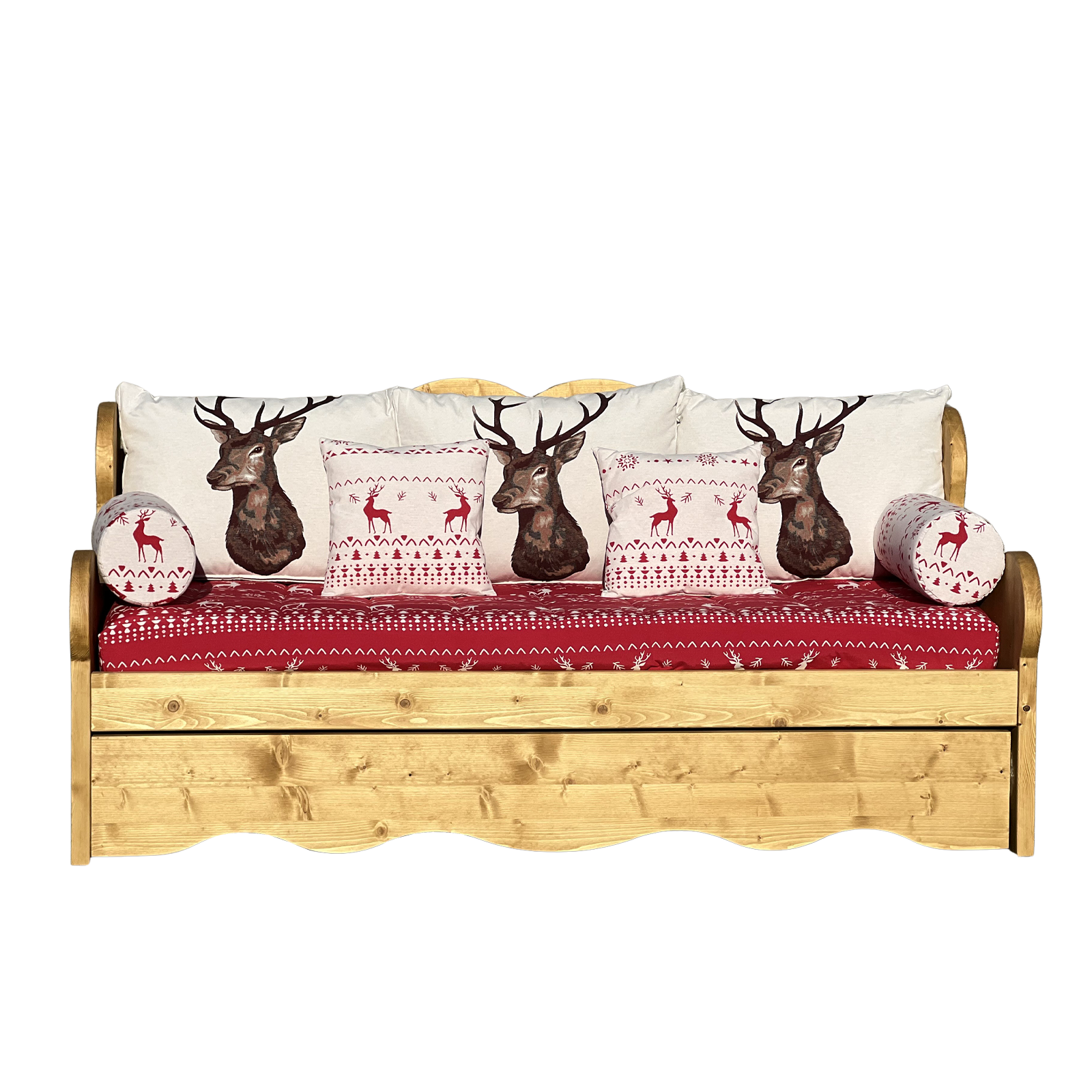 Canapé Montagne Gigogne en Pin Massif – Grand cerf rouge - meublespin.fr - Canapés Gigognes en Bois Massif Canapé Montagne Gigogne en Pin Massif – Grand cerf rouge Canapés Gigognes en Bois Massif meublespin.fr - mobilier et de décoration de style montagne ou chalet- meubles en pin, mobilier en bois massif de qualité, canapés convertibles - https://meublespin.fr