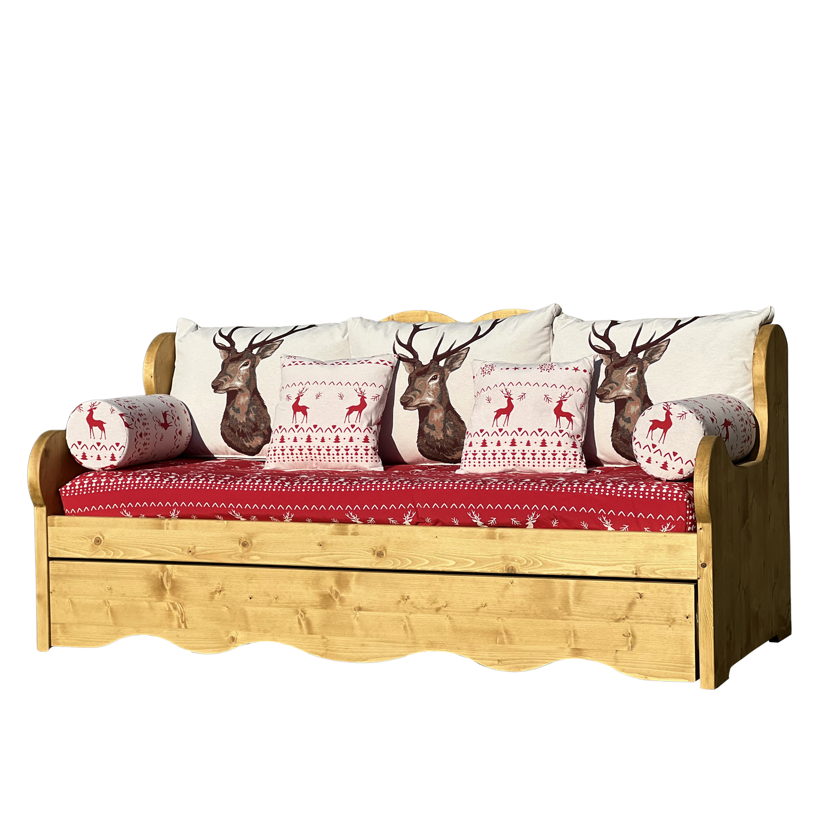 Canapé Montagne Gigogne en Pin Massif – Grand cerf rouge - meublespin.fr - Canapés Gigognes en Bois Massif Canapé Montagne Gigogne en Pin Massif – Grand cerf rouge Canapés Gigognes en Bois Massif meublespin.fr - mobilier et de décoration de style montagne ou chalet- meubles en pin, mobilier en bois massif de qualité, canapés convertibles - https://meublespin.fr