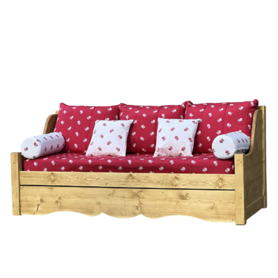Canapé Gigogne Jura en Pin Massif – Edelweiss rouge Canapés Gigognes en Bois Massif meublespin.fr - mobilier et de décoration de style montagne ou chalet- meubles en pin, mobilier en bois massif de qualité, canapés convertibles - https://meublespin.fr
