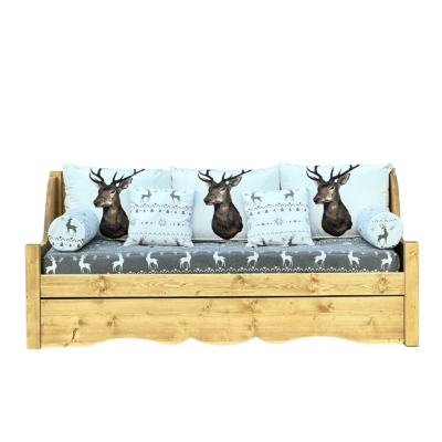 Canapé Gigogne Jura en Pin Massif – Grand cerf gris Canapés Gigognes en Bois Massif meublespin.fr - mobilier et de décoration de style montagne ou chalet- meubles en pin, mobilier en bois massif de qualité, canapés convertibles - https://meublespin.fr