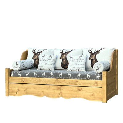 Canapé Gigogne Jura en Pin Massif – Grand cerf gris Canapés Gigognes en Bois Massif meublespin.fr - mobilier et de décoration de style montagne ou chalet- meubles en pin, mobilier en bois massif de qualité, canapés convertibles - https://meublespin.fr