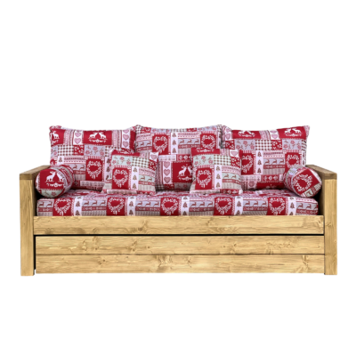 Canapé fixe 4 places Montana en Pin Massif – Chambéry rouge Canapés fixes meublespin.fr - mobilier et de décoration de style montagne ou chalet- meubles en pin, mobilier en bois massif de qualité, canapés convertibles - https://meublespin.fr