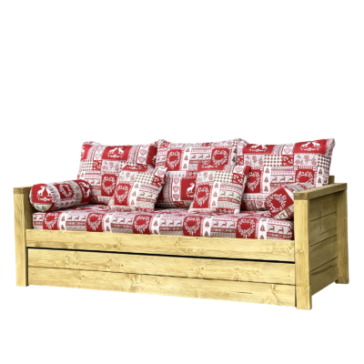 Canapé fixe 4 places Montana en Pin Massif – Chambéry rouge Canapés fixes meublespin.fr - mobilier et de décoration de style montagne ou chalet- meubles en pin, mobilier en bois massif de qualité, canapés convertibles - https://meublespin.fr