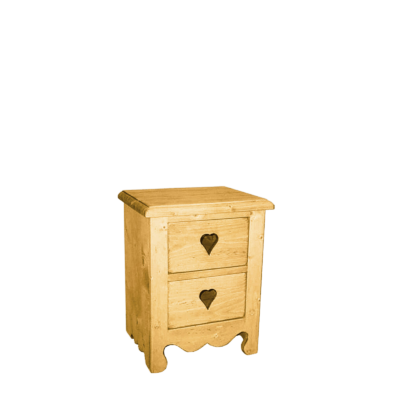 Chevet 2 Tiroirs Cœurs Style Montagne en Pin Massif Chamonix meublespin.fr - mobilier et de décoration de style montagne ou chalet- meubles en pin, mobilier en bois massif de qualité, canapés convertibles - https://meublespin.fr
