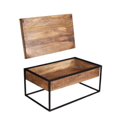 Table basse coffre bois & métal 100 cm Les Coffres meublespin.fr - mobilier et de décoration de style montagne ou chalet- meubles en pin, mobilier en bois massif de qualité, canapés convertibles - https://meublespin.fr