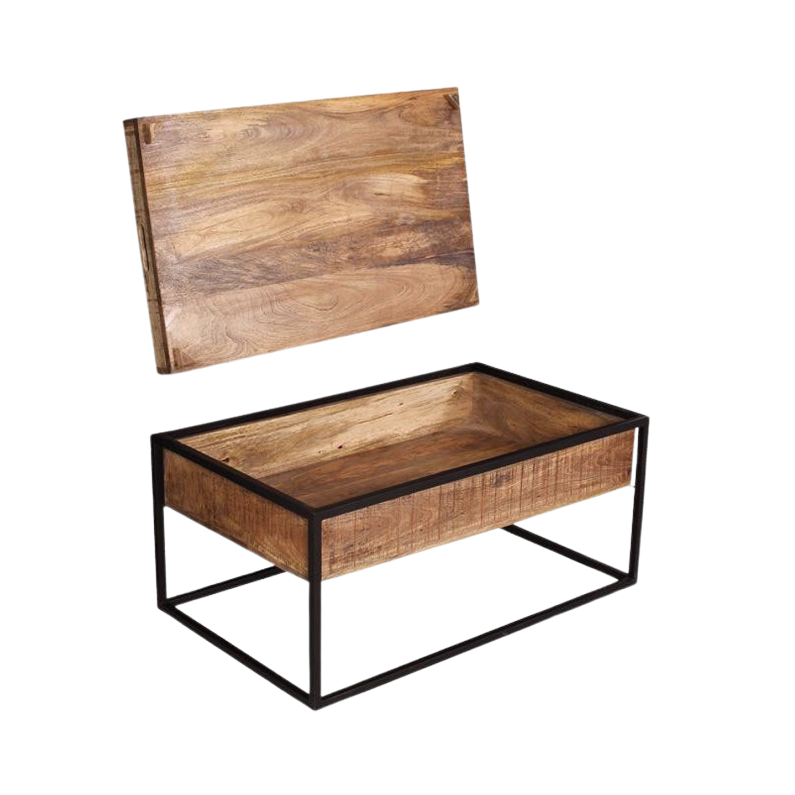 Table basse coffre bois & métal 100 cm - meublespin.fr - Les Coffres Table basse coffre bois & métal 100 cm Les Coffres meublespin.fr - mobilier et de décoration de style montagne ou chalet- meubles en pin, mobilier en bois massif de qualité, canapés convertibles - https://meublespin.fr