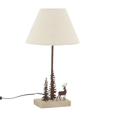 Lampe cerf sapins métal et bois – h45 – Ø 26 cm Lampes à poser meublespin.fr - mobilier et de décoration de style montagne ou chalet- meubles en pin, mobilier en bois massif de qualité, canapés convertibles - https://meublespin.fr