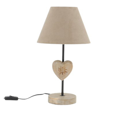 Lampe cœur en bois blanchi sculptée edelweiss – h40 – Ø 22 cm Lampes à poser meublespin.fr - mobilier et de décoration de style montagne ou chalet- meubles en pin, mobilier en bois massif de qualité, canapés convertibles - https://meublespin.fr