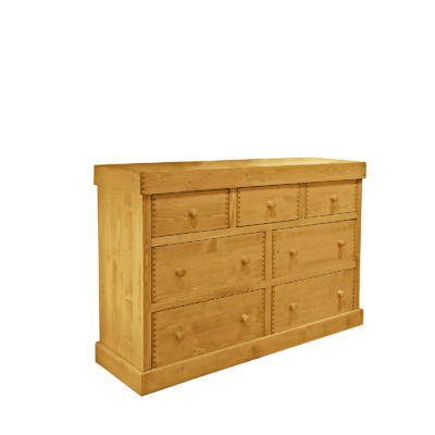 Commode 7 Tiroirs en Pin Massif Megève 140 cm Commodes en bois massif meublespin.fr - mobilier et de décoration de style montagne ou chalet- meubles en pin, mobilier en bois massif de qualité, canapés convertibles - https://meublespin.fr