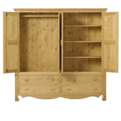 Armoire 4 Portes, 4 Tiroirs Chamonix en Pin Massif sans coeur Armoires en bois massif meublespin.fr - mobilier et de décoration de style montagne ou chalet- meubles en pin, mobilier en bois massif de qualité, canapés convertibles - https://meublespin.fr