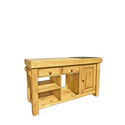 Billot de cuisine 2 tiroirs + 2 portes (Double face) 135 cm – Exclusivité WEB Chamonix meublespin.fr - mobilier et de décoration de style montagne ou chalet- meubles en pin, mobilier en bois massif de qualité, canapés convertibles - https://meublespin.fr