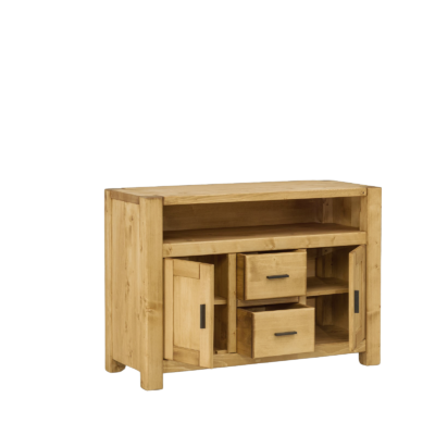 Meuble TV Contemporain Morzine 2 Portes 2 Tiroirs en Pin Massif 120 cm Morzine meublespin.fr - mobilier et de décoration de style montagne ou chalet- meubles en pin, mobilier en bois massif de qualité, canapés convertibles - https://meublespin.fr