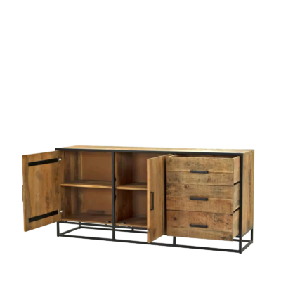 Buffet bas vintage 2 portes + 3 tiroirs en Bois & métal 180 cm - meublespin.fr - Buffets & bahuts en bois massif Buffet bas vintage 2 portes + 3 tiroirs en Bois & métal 180 cm Buffets & bahuts en bois massif meublespin.fr - mobilier et de décoration de style montagne ou chalet- meubles en pin, mobilier en bois massif de qualité, canapés convertibles - https://meublespin.fr