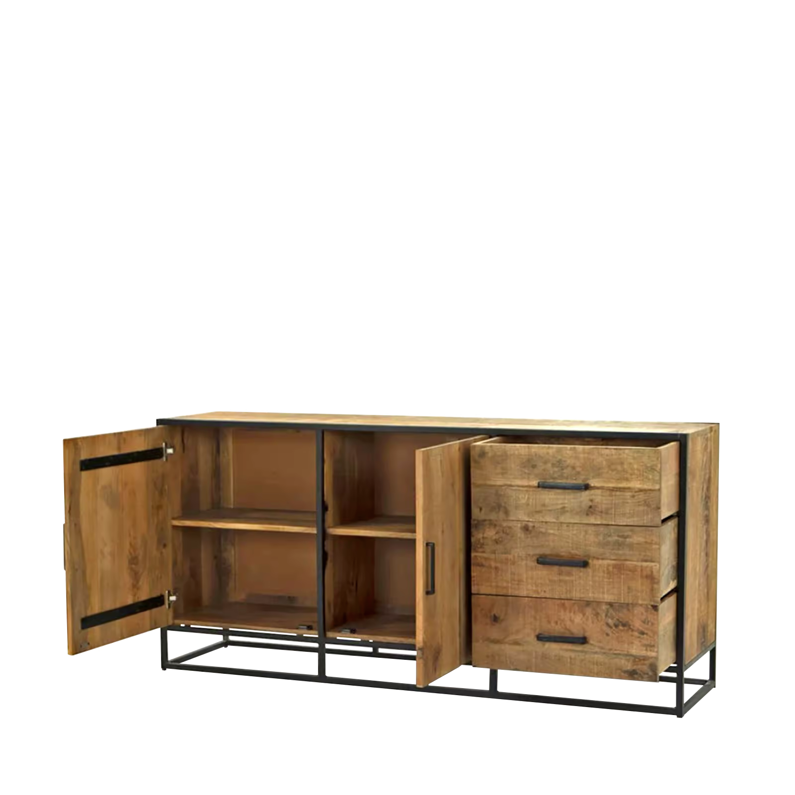 Buffet bas vintage 2 portes + 3 tiroirs en Bois & métal 180 cm - meublespin.fr - Buffets & bahuts en bois massif Buffet bas vintage 2 portes + 3 tiroirs en Bois & métal 180 cm Buffets & bahuts en bois massif meublespin.fr - mobilier et de décoration de style montagne ou chalet- meubles en pin, mobilier en bois massif de qualité, canapés convertibles - https://meublespin.fr