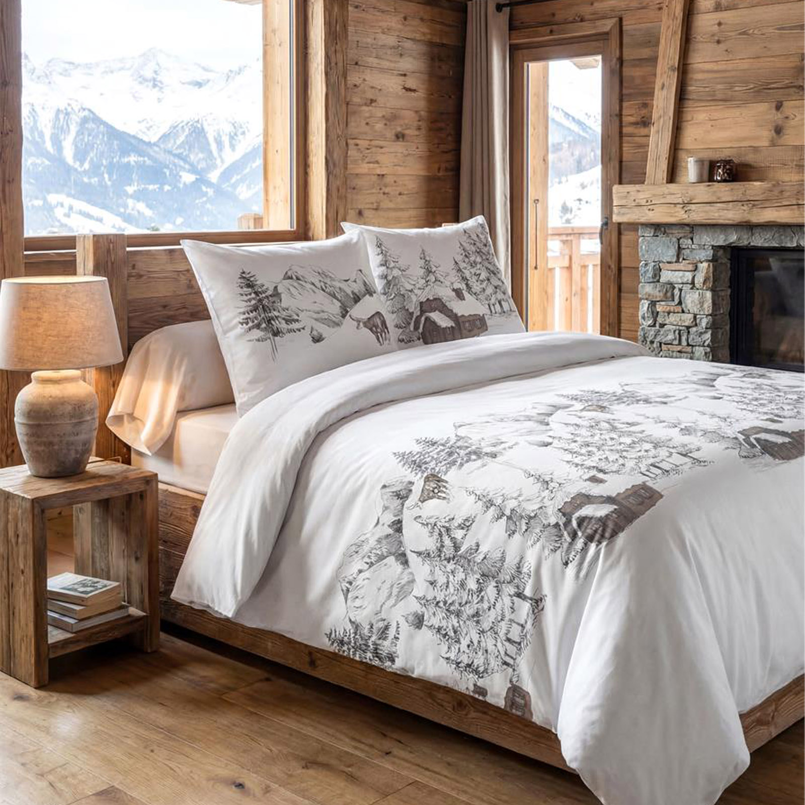 Housse de Couette et 2 taies 100% Coton – Wildforest blanc - meublespin.fr - Les Housses de Couettes Housse de Couette et 2 taies 100% Coton – Wildforest blanc Les Housses de Couettes meublespin.fr - mobilier et de décoration de style montagne ou chalet- meubles en pin, mobilier en bois massif de qualité, canapés convertibles - https://meublespin.fr